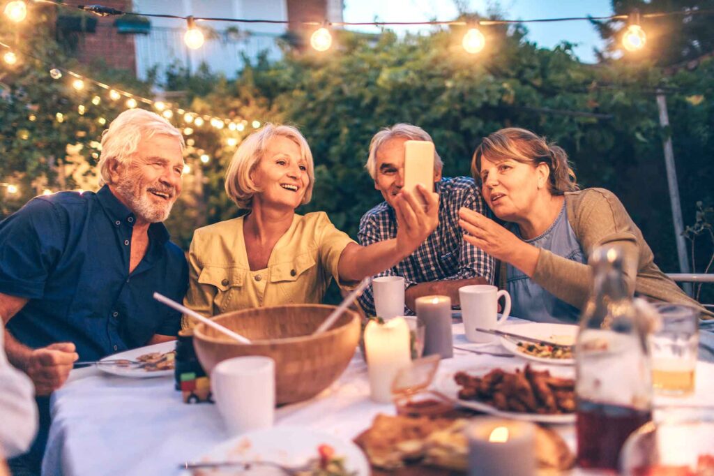 Family gathered around a dining table.